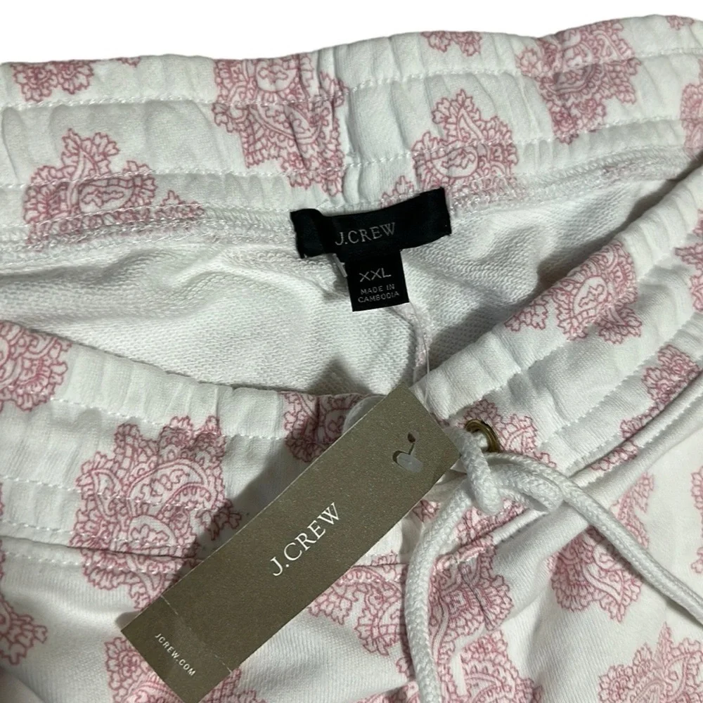 NWT J Crew Paisley Print Womens Joggers White Pink Size XXL